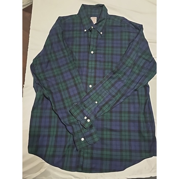 Brooks Brothers Shirt Mens L Madison  Green Dark Blue Plaid Button Down - Picture 1 of 7